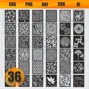 レーザーカットパネル SVG バンドル、幾何学的パネル、ベクターファイル、SVG AI CDR DXF PNG、印刷準備完了、パネル SVG、即時ダウンロード、カットファイル