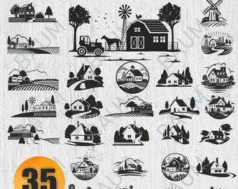Pakiet SVG Farm House, House Svg, Projekt Farm House, Svg Ai Cdr Dxf Png, Gotowy do druku, Plik do cięcia Farm House, NATYCHMIASTOWE POBIERANIE, Plik do cięcia