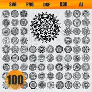 May include: A set of 100 black and white mandala designs. The mandalas are intricate and detailed, with a variety of patterns and shapes. They are perfect for use in crafts, home decor, or as digital art.