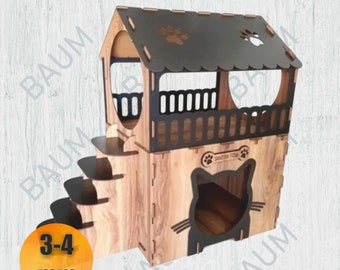Cat House Laser Cut, Wooden Box, Dxf Project, Svg Ai Cdr Dxf Pdf, Cat Play House, Laser Cut Files, Cat Wooden House, INSTANT DOWNLOAD