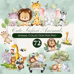 Aquarela Safari Animais Clipart, 72 Safari Família Clipart, Safari Bebê Animais, Floresta Animais, Selva Animais Clipart, Safari Animais PNG