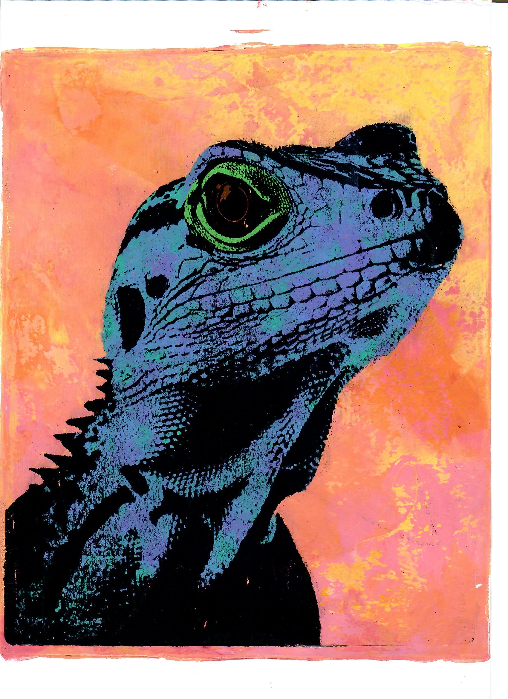 【原画　トカゲ　動物画　絵画　アクリル画　現代アート　細密画　手描き　一点物】 オリジナルアクリルトカゲ絵画 8x10 – 唯一無二のジェリプレートアート