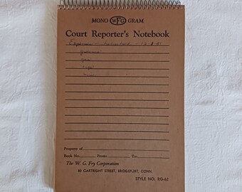 Vintage Court Reporters Notebook - Coil Top - Ephemera Supplies - Vtg Paper Pad - Junk Journal - Papergoods - Lined - Ledger