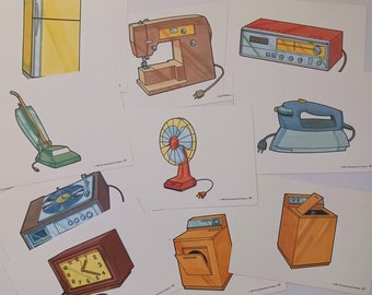 Vintage Flash Card Lot - Electricity- Appliances - Educational - Teaching - Learning - Recognition - Children - Retro Kids- Color - 1980s