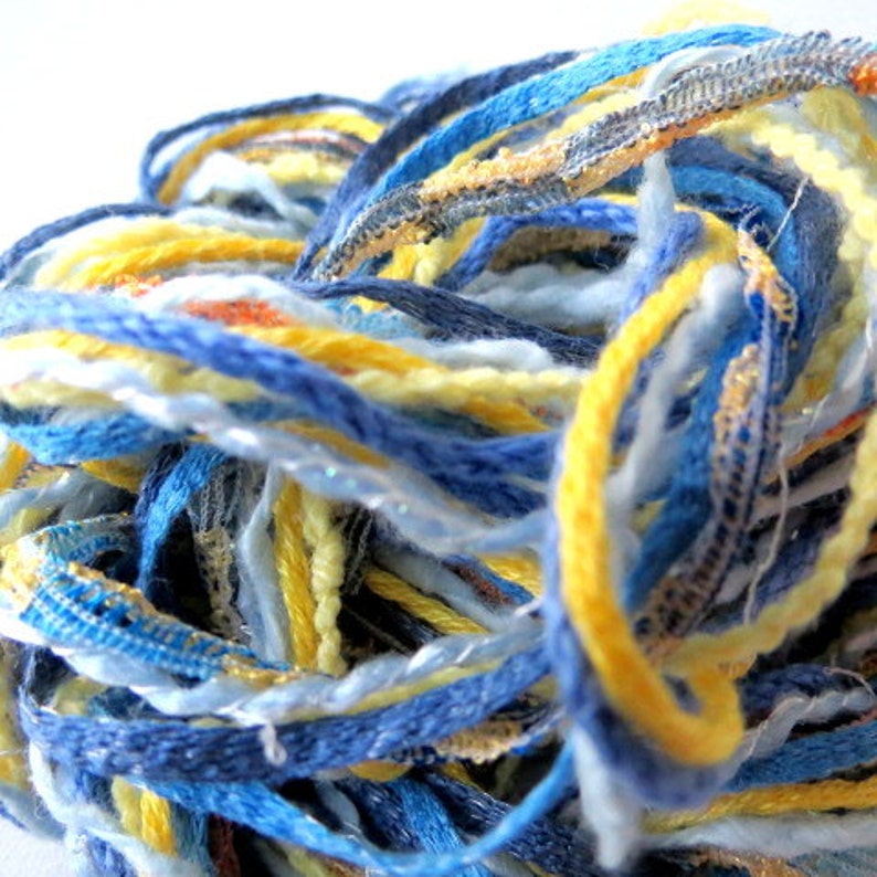 Fibers Lot Junk Journal Supplies Dreamcatcher Blue And Yellow Provence Knitting Yarn Crochet Yarn Altered Art Craft Lot image 5