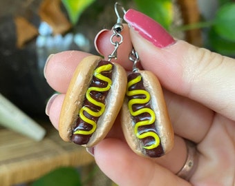 Handmade Hotdog Earrings | Polymer Clay Miniature Food Jewelry