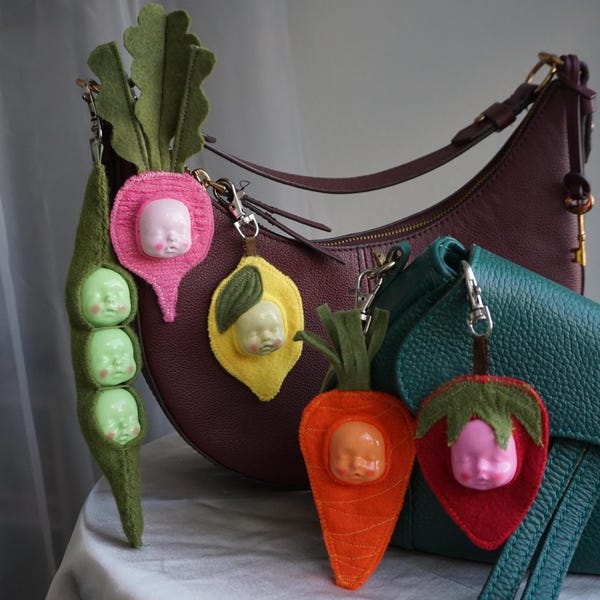 Handmade Felt Oddity Bag Charm | Creepy Baby Head Keychain