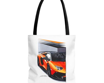 Tragetasche mit Supercar-Aventador-Rennwagen-Illustration | Oranger Supercar-Print