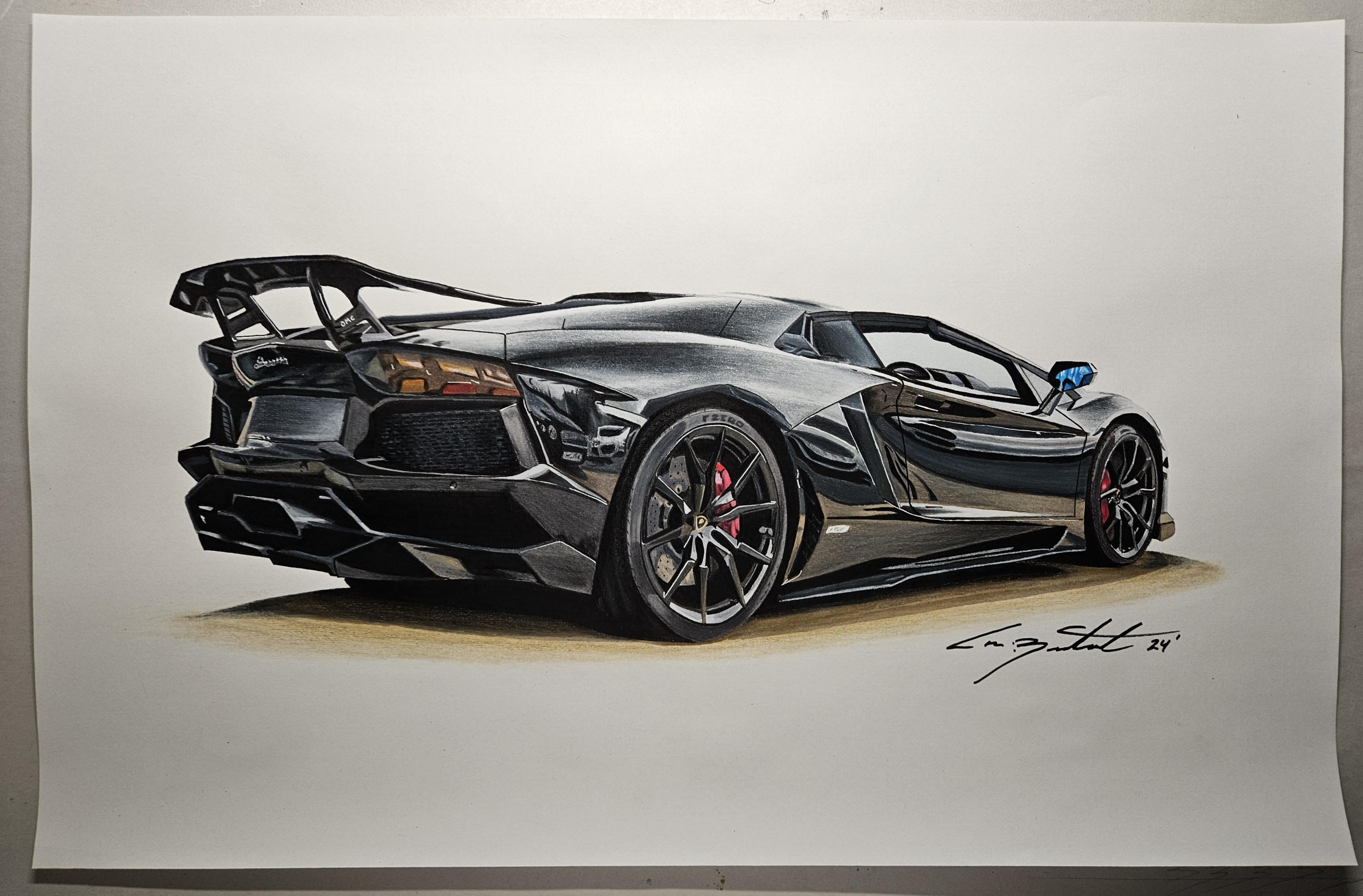 Lamborghini Aventador SVJ Drawing: Original Hand-drawn Graphite