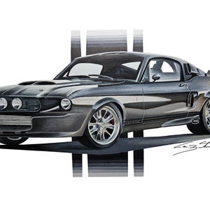 Ford Shelby GT500, arte digital, IMPRIMÍVEL, arte de supercarro, arte de cara de carro, retrato personalizado, arte de carro, arte automotiva, presentes para ele, Ford GT500
