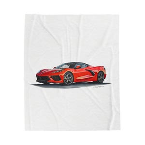May include: A red sports car with a black roof is depicted on a white background. The car has a sleek design with detailed wheels and a low profile. The image is a drawing or painting of a modern vehicle.