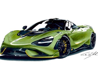 McLaren765 hand drawn art, pencil art, supercar art, car guy art, custom portrait, car art, automotive art, gifts for him, wall art, artist