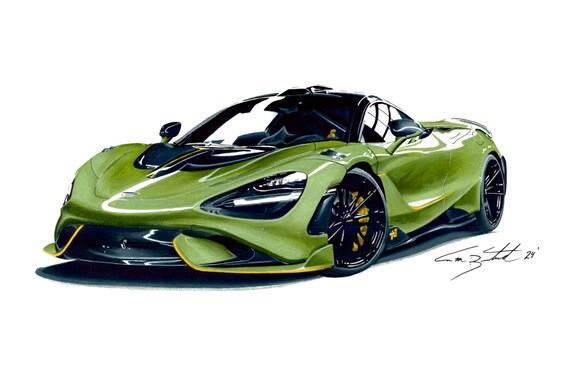 Mclaren 765LT Car Art Print: Green Machine Supercar (digital
