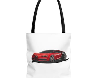Tragetasche mit Chiron-Rennwagen-Illustration | Roter und schwarzer Supercar-Print