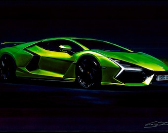 Lamborghini Revuelto Poster, Green Supercar Wall Art, Giclée Print, car art