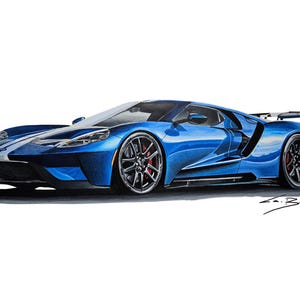 Ford GT40, arte dibujado a mano, arte a lápiz, arte de superdeportivos, arte de amantes de los autos, retrato personalizado, arte de autos, arte automotriz, regalos para él, GT40, arte de Ford,