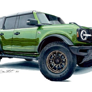 Ford Bronco hand drawn art, 4X4 off road art, Ford Bronco wall art, Bronco lover art, custom portrait, Ford Bronco wall decor, gifts for him