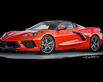 Supercar C8 Sportwagen rot Kunstdruck: Giclée Fine Art Poster, Auto Wanddekor