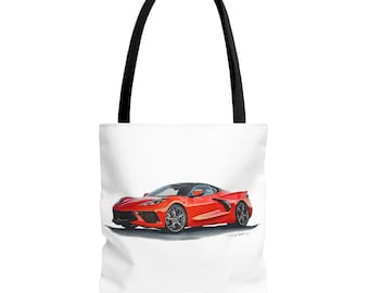 Tragetasche mit C8-Supercar-Rennwagen-Illustration | Roter Supercar-Print