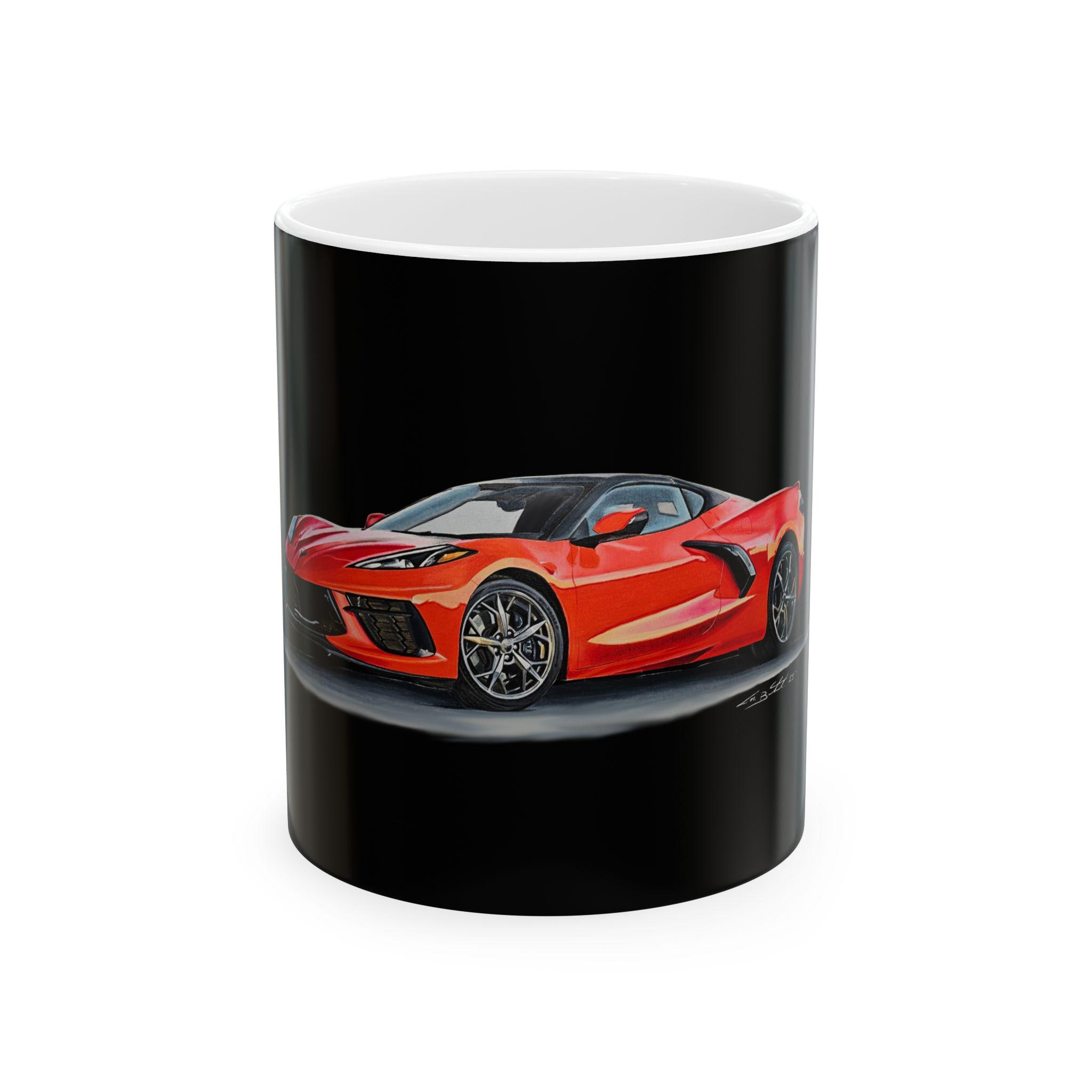 Red Corvette C8 Ceramic Coffee Mug: Sportscar Fan Gift (11oz, 15oz