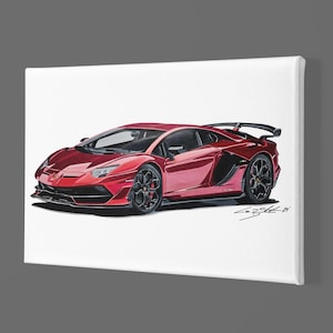 Lamborghini SVJ, art print, canvas art, supercar art, car guy art, custom portrait, car art, automotive art, gifts for him ,Matte Canvas,