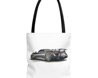 Tragetasche mit Illustration des Supercars 918 Spyder | Grauer Sportwagen-Print