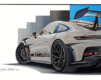 Supercar 911 GT3-RS Art: Hand-Drawn Pencil Car Portrait