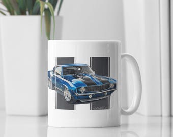 Tazza da caffè in ceramica Chevy Camaro del 1969, tazza da caffè con auto Chevy, regalo per lui, amante delle auto Chevy, tazza con muscle car, decorazione per auto Chevy Camaro, 11 oz, 150