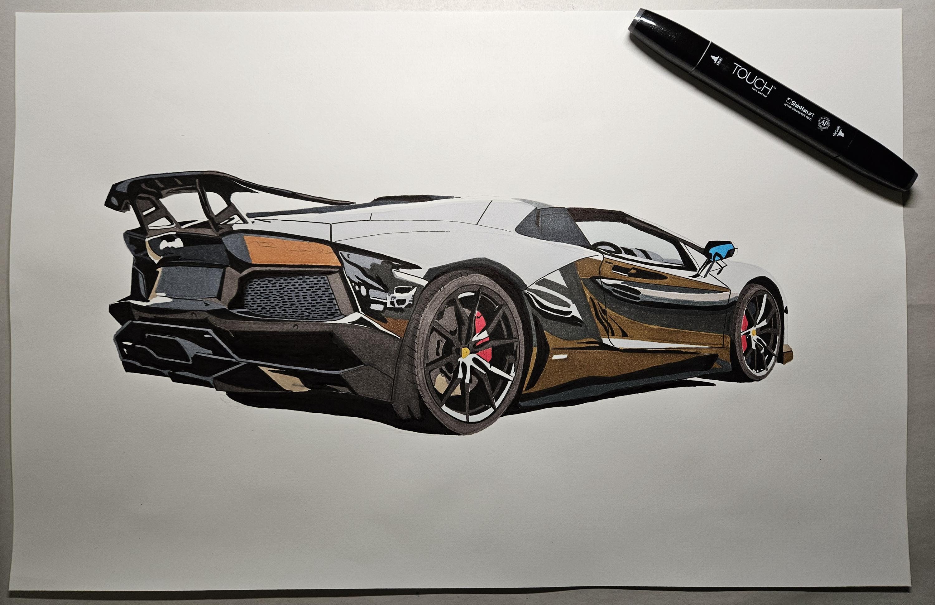 Lamborghini Aventador SVJ Drawing: Original Hand-drawn Graphite