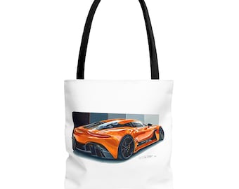 Tragetasche mit Supercar-Vantage-Rennwagen-Illustration | Oranger Supercar-Print
