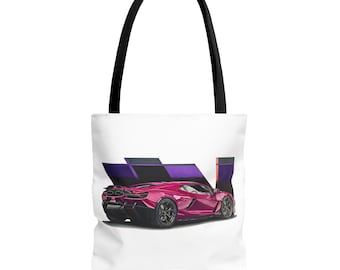 Tragetasche mit Supercar Revuelto-Rennwagenillustration | Lila Supercar-Print