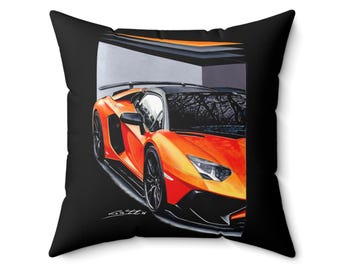 Orange Aventador Supercar Kissen | Quadratisches Kissen