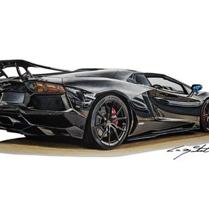 Arte dibujado a mano de Lamborghini Aventador, arte a lápiz, arte de superdeportivo, arte de amantes de los autos, retrato personalizado, arte de autos, arte automotriz, regalos para él, artista