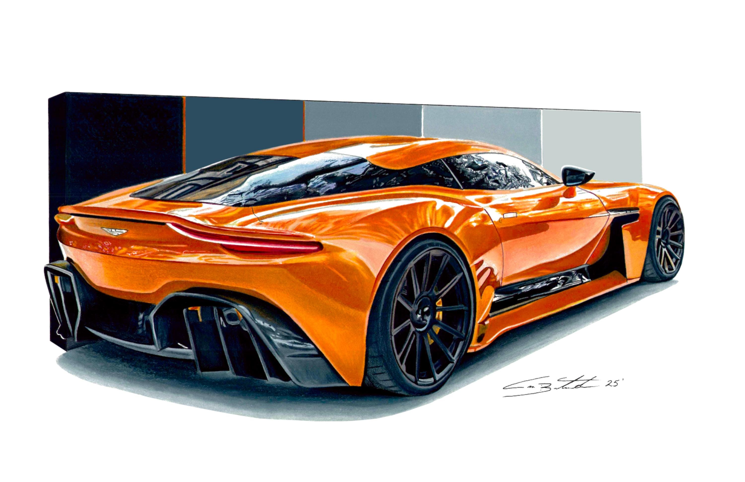Aston Martin Vantage Canvas Art | Hand Drawn Supercar Wall Art