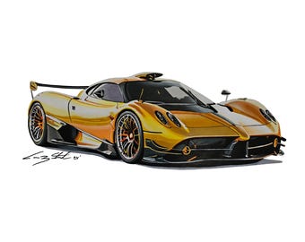 Pagani Huayra, hand drawn art, pencil art, supercar art, car guy art, custom portrait, car art, automotive art, gifts for him, artist, art