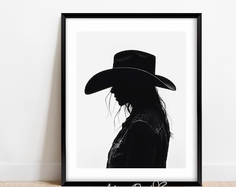Cowgirl Art Print, Wall Art, Western Aesthetic, Modern Black and White, Trendy Art Print, Fashion Poster, Digital Download, PRINTABLE Art