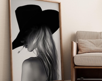 Cowgirl Art Print, Wall Art, Western Aesthetic, Modern Black and White, Trendy Art Print, Fashion Poster, Poster Print