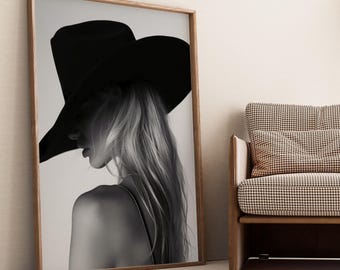 Cowgirl Art Print, Wall Art, Western Aesthetic, Modern Black and White, Trendy Art Print, Fashion Poster, Poster Print