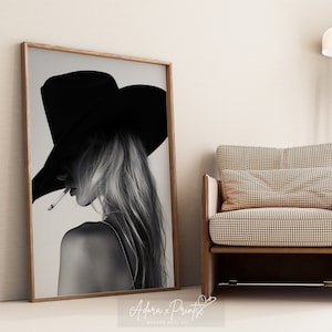 Impresión artística de vaquera, arte de pared, estética occidental, blanco y negro moderno, impresión artística de moda, póster de moda, descarga digital, arte IMPRIMIBLE