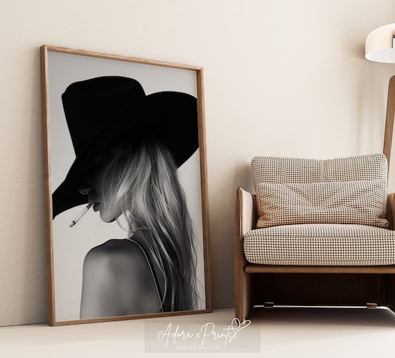 Cowgirl Art Print, Wall Art, Western Aesthetic, Modern Black and White, Trendy Art Print, Fashion Poster, Digital Download, PRINTABLE Art