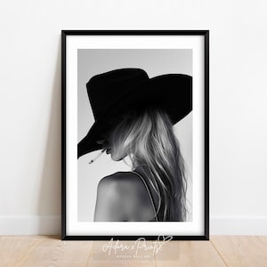 Cowgirl Art Print, Wall Art, Western Aesthetic, Modern Black and White, Trendy Art Print, Fashion Poster, Digital Download, PRINTABLE Art image 2
