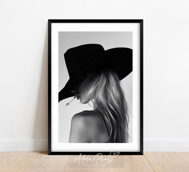 Cowgirl Art Print, Wall Art, Western Aesthetic, Modern Black and White, Trendy Art Print, Fashion Poster, Digital Download, PRINTABLE Art image 2