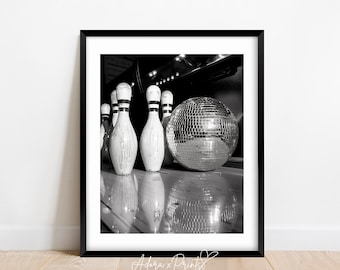 Disco Bowling Ball Art Print, Wall Art, Glam, Modern Black and White, Trendy Art Print, Retro Poster, Digital Download, PRINTABLE Art