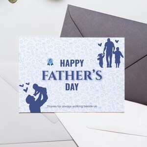 Cartão para o Dia dos Pais para Imprimir – Design de Silhueta Azul | Cartão Postal Feliz Dia dos Pais | Cartão Digital para Download para o Pai | 148 x 105 mm