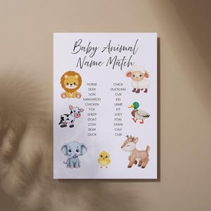 Matching Game Baby Animals Printable – Instant Download Baby Shower Activity for Kids & Adults Fun Educational Game