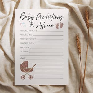 Baby Predictions & Advice Card – Printable Baby Shower Game – Guess Baby’s Features – Keepsake Advice Card for Guests – Instant Download