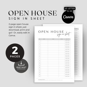 Hojas de registro de puertas abiertas modernas / Plantilla imprimible y editable para agentes inmobiliarios / Folletos y formularios de puertas abiertas para agentes inmobiliarios / Marketing inmobiliario