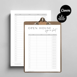 Hojas de registro de puertas abiertas modernas / Plantilla imprimible y editable para agentes inmobiliarios / Folletos y formularios de puertas abiertas para agentes inmobiliarios / Marketing inmobiliario