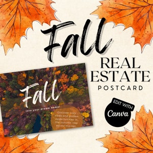 Postkaarten onroerend goed herfst | Herfst ansichtkaartsjabloon | Marketing voor makelaars | Vastgoedlandbouw | Briefkaart met QR-code | Marketing voor thuisverkoper