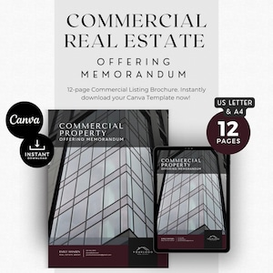 Plantilla de memorando de oferta inmobiliaria / Presentación de listado comercial / Folleto de propiedad / Editar en Canva / Paquete de alquiler y venta